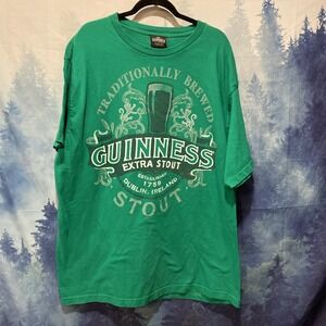 Guinness Extra‎ Stout T-Shirt Men's 2XL Green Graphic Print Logo Short Sleeves